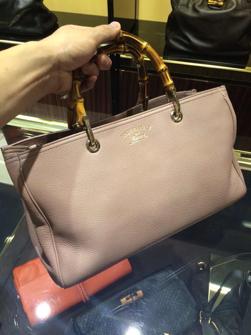 Real Gucci Bamboo Shopper Leather Tote Bag 323660 Golden Beige